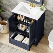 Tribesigns Bathroom Vanity With Ceramic Sink 24" ,Freestanding Bathroom Vanity Cabinet With 2 Soft Close Doors & 1 Drawer, Solid Wooden Frame & Coated Surface, For Small Bathroom Powder Room,Navy Blue - 海軍藍 - 查看 9