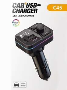 Reproductor de MP3 inalámbrico y cargador de coche USB múltiple de 3.1A con luces de colores, reproductor de audio de coche Bluetooth inalámbrico V5.3 - Negro - Ver 3