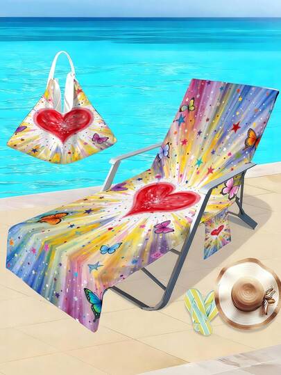 1 chiếc bọc ghế bãi biển in hình trái tim cầu vồng, làm từ vải polyester nhanh khô, có túi bên hông để đựng đồ. Với hình trái tim màu đỏ ở giữa và nền cầu vồng rực rỡ, được trang trí bằng những con bướm và ngôi sao đầy màu sắc, sống động và vui tươi, mềm mại và thân thiện với da, dễ dàng vệ sinh. Thích hợp cho kỳ nghỉ biển, tiệc bể bơi, tắm nắng ngoài trời, chống trơn trượt và bền, dễ mang theo và cất giữ, một phụ kiện sống động cho các chuyến đi chơi mùa hè, cắm trại và trang trí tiệc mùa hè.