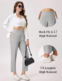KEFITEVD Women's Golf Pants UPF 50+ High Waisted Stretch 7/8 Ankle Dress Work Casual Slack Summer Travel Pants 5 Pockets - Màu Xám nhạt - Xem 6