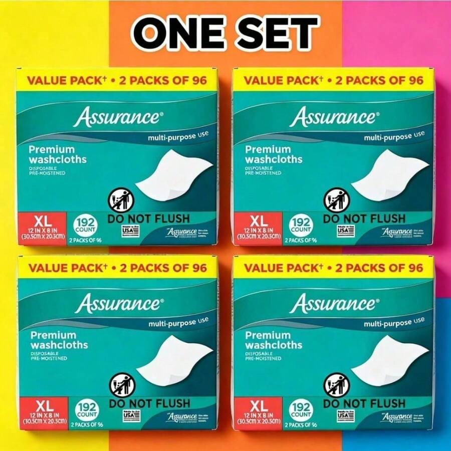Gift Ideas | Full-Body Cleansing For On-The-Go Use | Clinically Tested Gentle On Delicate Skin Assurance Premium Extra Large Disposable Washcloths | Top Choice For Cleaning | Top Choice For Home | Special Offer - 96 Count - View 1