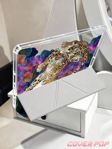 豹纹、叶子和芙蓉花珐琅图案平板电脑保护套,兼容 iPad Air 8 (M4) 2026 (11 英寸)/2026 (13 英寸)、9.7/10.2/10.5/10.9/12.9 英寸/iPad Pro 11/A16、第十代、Galaxy Tab S6 Lite 10.4 英寸、Kindle Paperwhite 第十二代 2024、Kindle(第十一代至 2024 年款),柔软防震保护,智能睡眠/唤醒功能,Y 型折叠支架,多角度观看,复古风格 - 彩色 - 查看 6