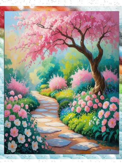 Pink Tree Landscape Diamond Paintings Kits For Beginners,Full Round Drill Diamond Arts Kits For Adults,Glowing Dream Forest Paint By Diamond,5D DIY Diamond Painting Dot Gem Art, For Home Wall Decor