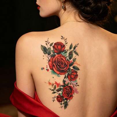 1 Hình xăm hoa tạm thời hình hoa hồng dành cho nữ, hình xăm giả bền, chống thấm nước, chân thực, dùng cho cơ thể, cánh tay, trang điểm hàng ngày, lễ hội, tiệc tùng.