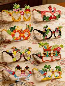 16pcs Hawaiian Paper Glasses, Hawaiian Party Glasses, Summer Beach/Pool Party Decorations, Hawaiian Party Eyeglasses, Flamingo, Coconut Tree, Beach And Hawaiian Summer Themed Paper Glasses Wholesale, Hawaiian Fashion Eyeglass Frames, Tropical Party Props, Summer Beach Party Supplies, Hawaiian Pool Party Props, Hawaiian Beach Party Decorations, Birthday Party Supplies - Multicolor - View 2