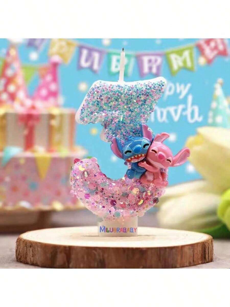 卡通史迪奇0-9数字生日蜡烛，儿童派对蛋糕装饰，生日周年纪念蛋糕装饰，礼物 - 彩色 - 查看 1