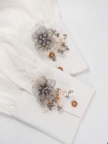 1Pc Delicate Mesh Flower Button Cover & Cufflink Alternative, Detachable Organza Floral Button Clip For Women, Beaded Tassel Shirt/Dress Button Decoration, Elegant Handmade Button Cover For Wedding, Prom, Evening Party, Bride Accessory & Thoughtful Gift - Flowers - View 8