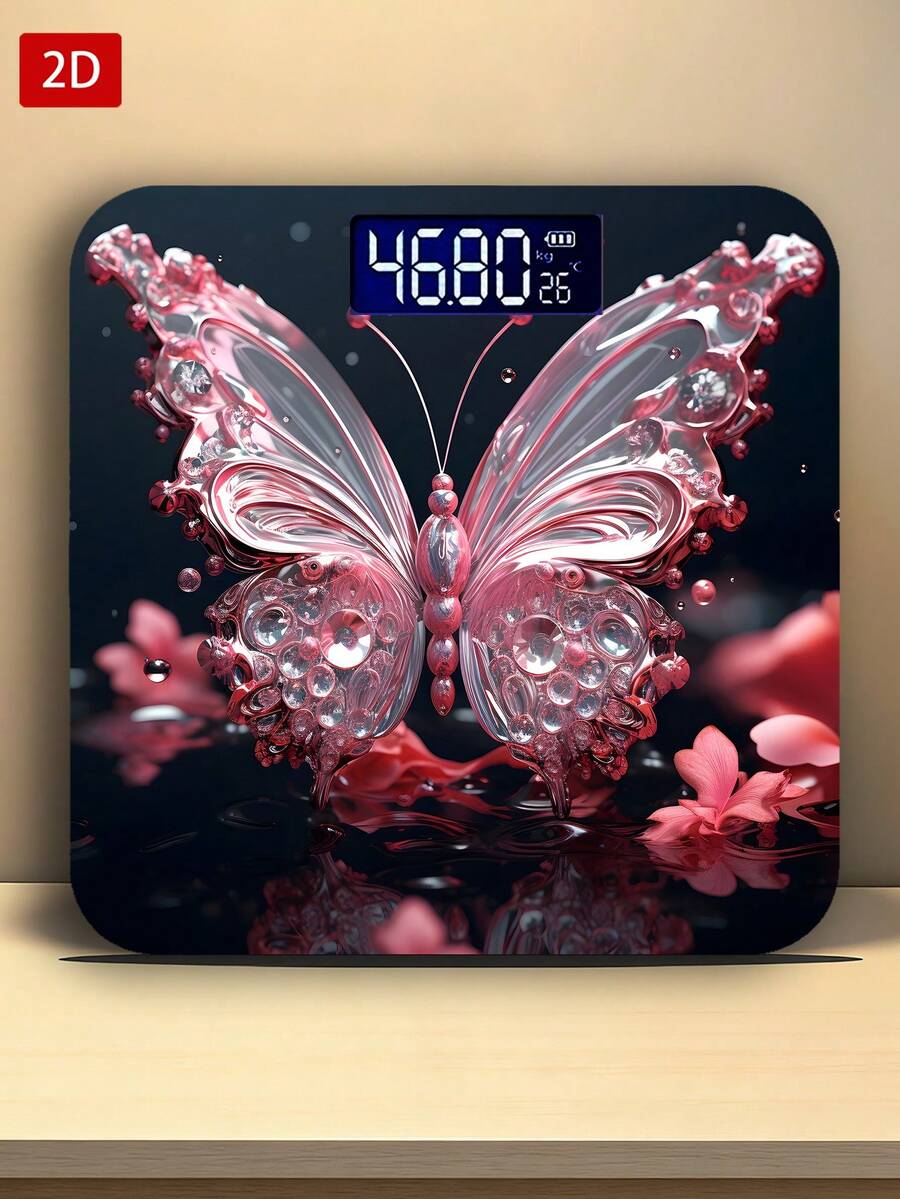 1件 LED 顯示電子秤，平面 2D 美麗蝴蝶浴室秤，裝飾性稱重平台 - 適合長期使用，滿足家庭稱重需求，使用 AAA 電池（不含電池）