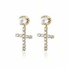 Cross Stud Earrings Simple Earrings For Men And Women - 金色 - 查看 3
