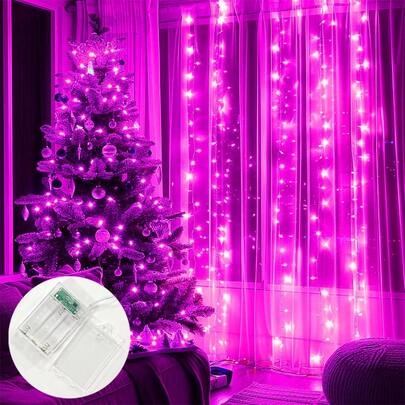 1 bộ đèn rèm LED 300/200/100 bóng, đèn dây trang trí chạy bằng pin, 8 chế độ chiếu sáng, thích hợp trang trí Giáng sinh, Halloween, phòng ngủ, cửa sổ, đám cưới, tiệc tùng.