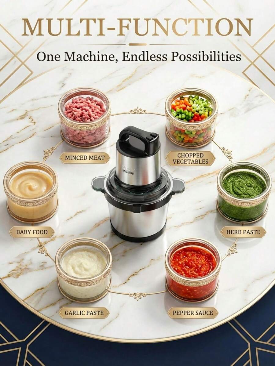 1pc Stainless Steel Bowl Electric Kitchen Chopper, Multi-Function Chopper With 2 Speed Settings, Equipped With 4 Blades For Chopping Meat, Onion, Fruits & Vegetables, Sokany - Black - View 1