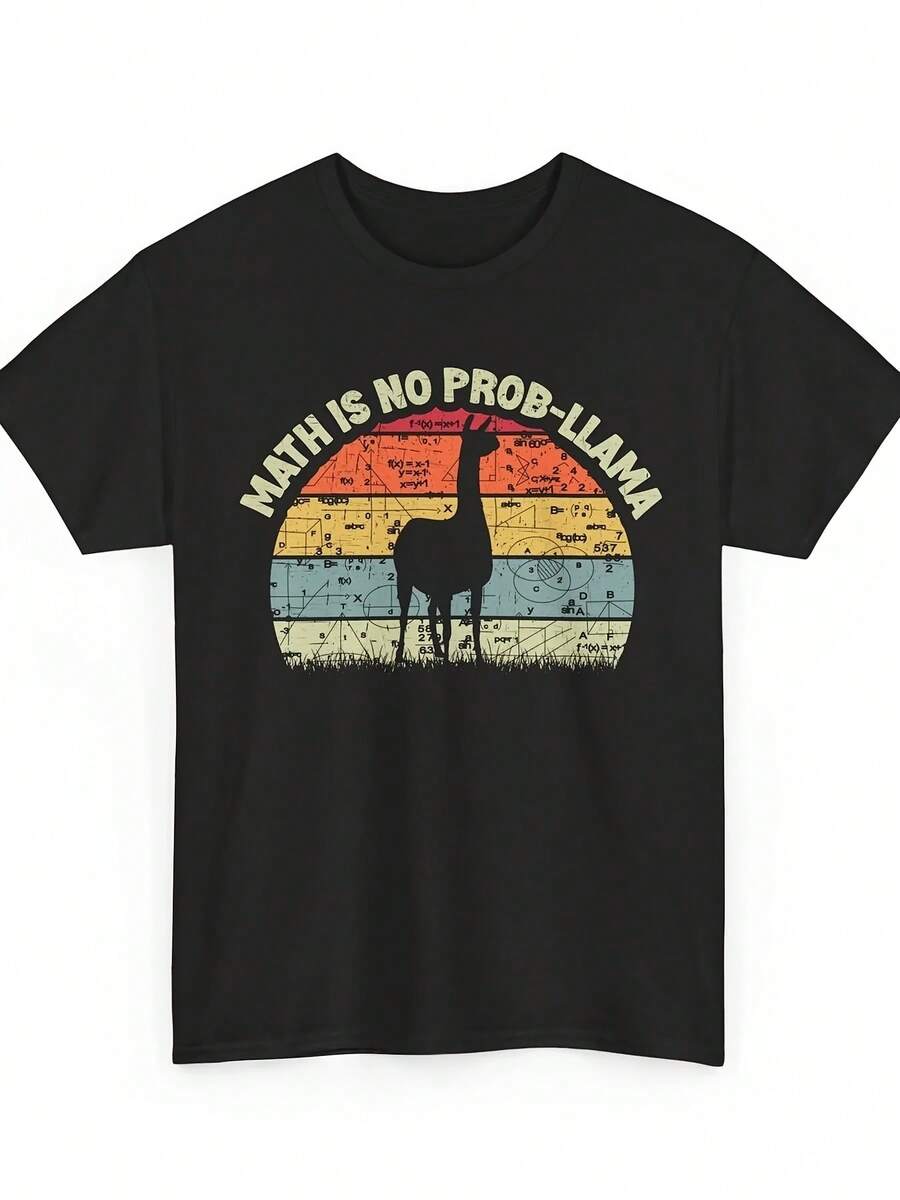 "Math Is No Problem" T-Shirt For Math And Llama Lovers, Fun, Size 128 - Black - View 1