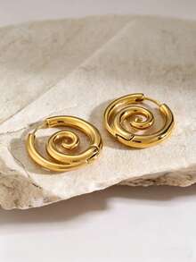1pair Exquisite Stainless Steel Spiral Hoop Earrings Unusual Anti Allergic Waterproof Metal Silver Gold Color Jewelry Party Gift Mosquito Coil Shaped Circle Accessories Couple Jewelry - Earrings - View 12