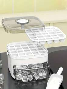 1 pieza Bandeja de cubitos de hielo de doble capa, bandeja de cubitos de hielo deslizante de 50 ranuras, bandeja de almacenamiento de plástico de doble capa, apilable para ahorrar espacio, enfriamiento de bebidas, adecuada para cubitos de hielo de fruta caseros y almacenamiento congelado - Esencial para la cocina del hogar, diseñada específicamente para hacer hielo - Talla única - Ver 6