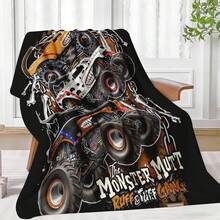 1PC Monster Jam  Monster Truck Racing Flannel Throw Blanket 50"X60" (Multiple Sizes) -  Green Truck Flying In Dust, Action Shot, Tapestry Wall Hanging, Monster Truck Fan Gift, Room Decor, Perfect For Sofa, Bed, Office -280gsm - nhiều màu 19 - Xem 6