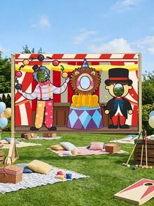 1pc-Carnival Circus Face Cutout Photo Banner, Fun Circus Tent Backdrop With Photo Holes, Interactive Photo Prop, Suitable For Carnivals, Birthdays, Gift-Giving Parties, Campus Events, Circus-Themed Party Decorations - A - View 2