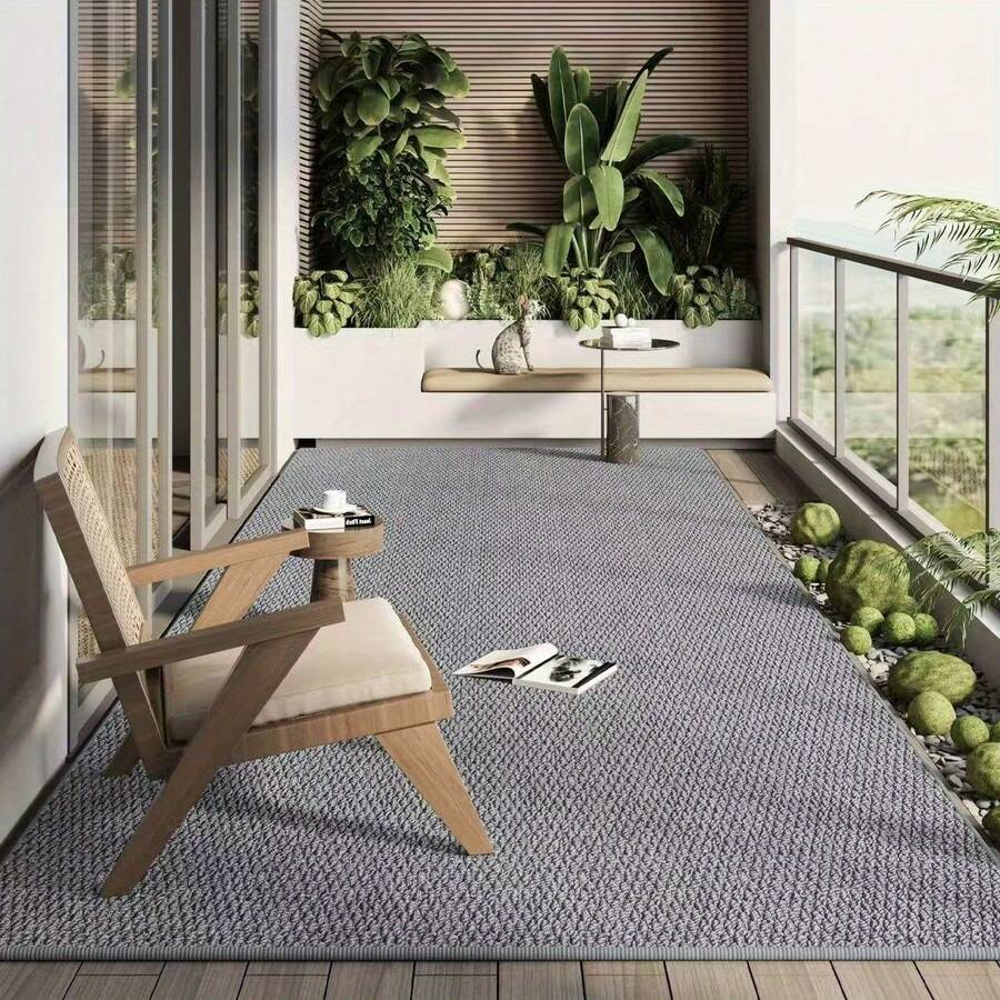 1pc Gray Woven Texture Area Rug, Non-Slip And Easy To Clean, Suitable For Indoor And Outdoor Use On Balcony, Patio, Living Room And Bedroom, Minimalist Home Decor Carpet - Grey - View 1