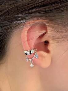 1pc 316L Stainless Steel Star Cubic Zirconia Dangle Ear Cuff, Y2K Punk Style Ear Cartilage Piercing Jewelry For Women - 多色 - 查看 6