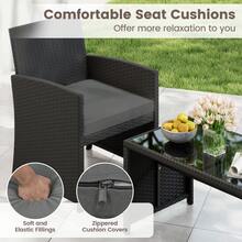 COSTWAY COSTWA 4 Piece Patio Rattan Conversation Set, Wicker Loveseat Armchairs W/ Tempered Glass Coffee Table, Outdoor Cushioned Furniture Set For Backyard, Porch, Poolside, Grey - Grey - View 5