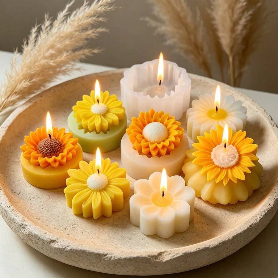 1pc Sunflower Silicone Candle Mold For 3D Aromatherapy DIY, Soap, Clay, Plaster, Epoxy Resin Crafting, Festival Gifts - White - View 1