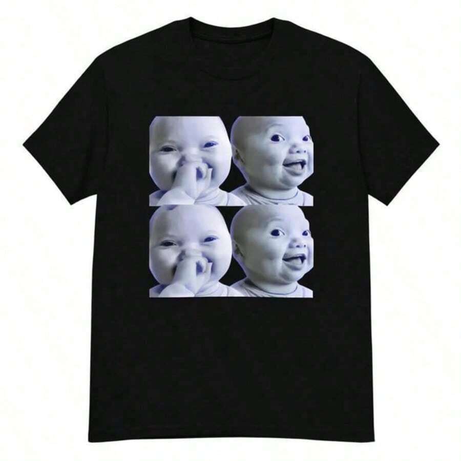 AI Baby Holding Laugh T-Shirt Tuff Baby Meme Shirt Viral Brainrot Tee - Đen 5 - Xem 1