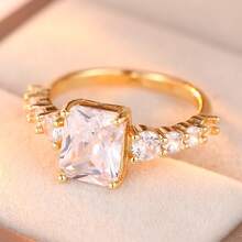 Nhẫn đính hôn thanh lịch dành cho nữ, đính đá Cubic Zirconia tổng hợp cỡ lớn, nhẹ nhàng và sang trọng, món quà tinh tế. - Vàng - Xem 6