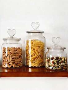 1pc Heart-Shaped Glass Storage Jar With Airtight Lid, Transparent Glass Candy/Food Container With Soft Cork Round Cover, Suitable For Spices, Salt, Sugar, Coffee, Tea, Capacity: 500ml, 800ml, 1200ml - Transparent Glossy Version - View 8
