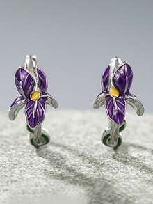 1 paire de boucles d'oreilles créoles fleur d'iris magnifiques, conçues pour les femmes, convenant pour les mariages, les fiançailles, les fêtes d'anniversaire, les cadeaux de la Saint-Valentin - 1# - Voir 7