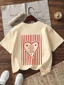 Tween Girls' Casual Funny Print Crew Neck Short Sleeve T-Shirt, Summer Top - Apricot - View 5