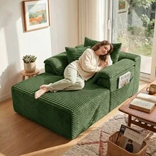 Sofá cama seccional extragrande Cloud de 122 cm: chaise longue doble con diseño mullido y sin huesos, cojines de felpa y sin necesidad de montaje. Moderno sofá cama para espacios pequeños, sala de estar, apartamento y noches de cine. - Verde - Ver 1