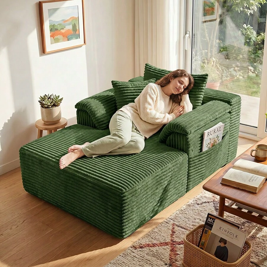 Sofá cama seccional extragrande Cloud de 122 cm: chaise longue doble con diseño mullido y sin huesos, cojines de felpa y sin necesidad de montaje. Moderno sofá cama para espacios pequeños, sala de estar, apartamento y noches de cine. - Verde - Ver 1
