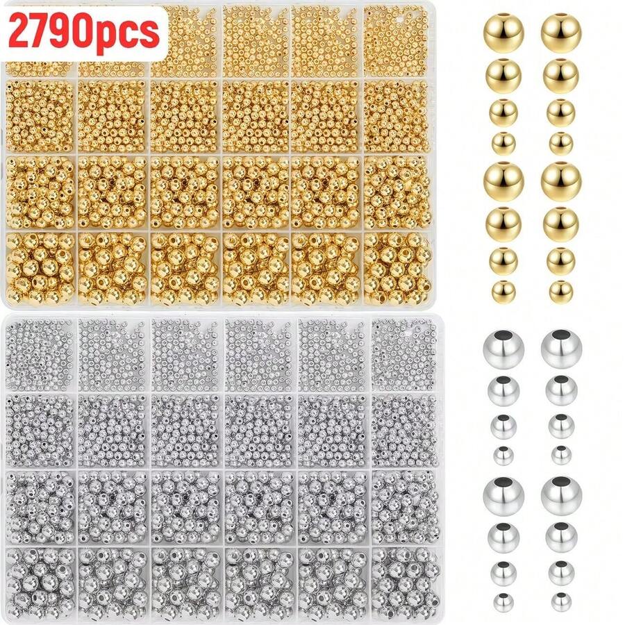 2790pcs 3/4/6/8mm Acrylic Round Beads, Suitable For DIY Jewelry Making, Paired With Spacer Beads - Smooth Ball Beads For Bracelets, Necklaces, Keychains, Resin And Crochet Crafts - Multicolor - View 1