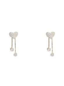 1 Đôi bông tai tua rua hình trái tim tối giản đính đá Cubic Zirconia, bông tai nữ đính đá lấp lánh, thích hợp cho các dịp hẹn hò và lễ hội. - Vàng - Xem 6