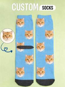 1 par de calcetines personalizables con patrón de cara neutra, se puede añadir tu propio diseño de foto, calcetines exclusivos, estilo de pareja, adecuado para la familia - Multicolor - Ver 3