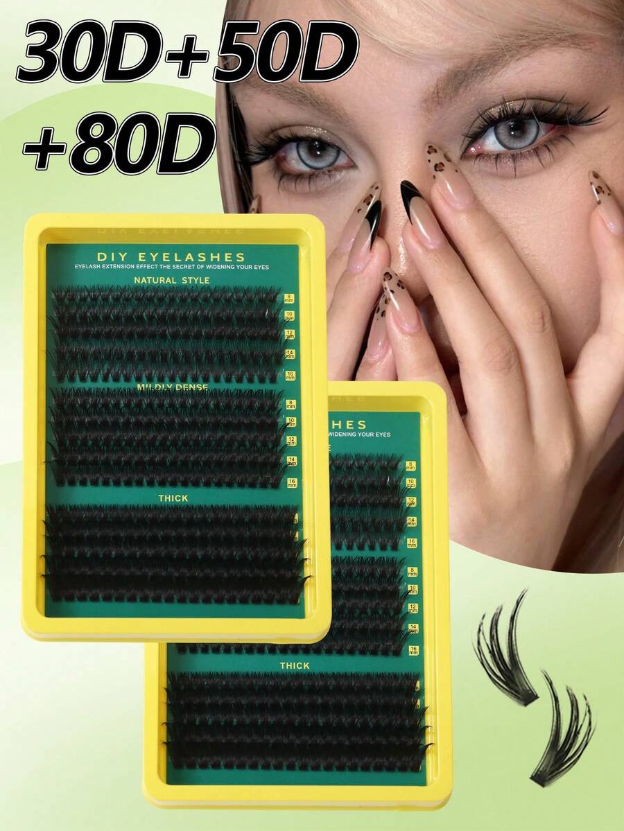 300/280/240/200片装 D型卷翘蓬松假睫毛,30D+50D+80D/20D/40D/80D可选,双侧适用,单簇DIY嫁接,浓密自然,防水可重复使用,适合新手,日常佩戴,派对、旅行、音乐节等场合。 - D - 查看 1