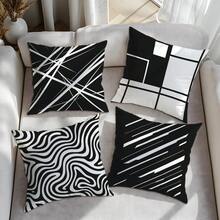 4 件套极简几何黑白抱枕套，单面印花柔软桃皮绒面料，45*45CM 抱枕套，适用于家居、卧室、客厅、派对、节日装饰、沙发装饰枕、礼品（不含枕芯） - 彩色 - 查看 5