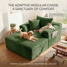 Sofá cama seccional extragrande Cloud de 122 cm: chaise longue doble con diseño mullido y sin huesos, cojines de felpa y sin necesidad de montaje. Moderno sofá cama para espacios pequeños, sala de estar, apartamento y noches de cine. - Verde - Ver 7