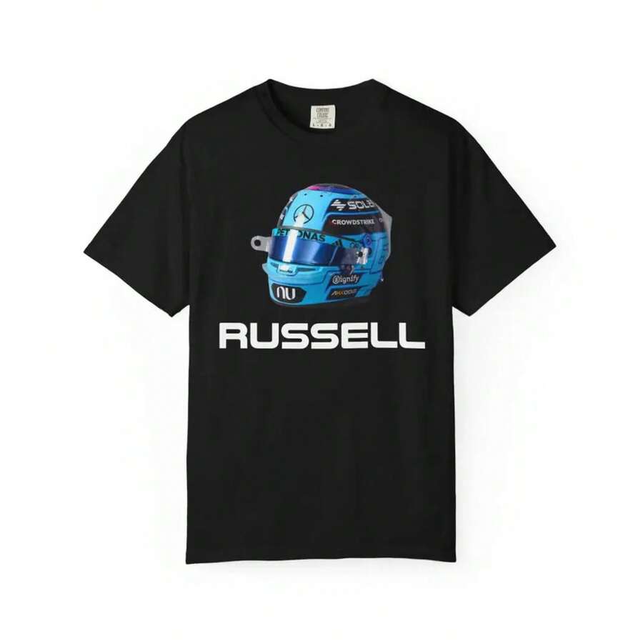 Camiseta de carreras F1 de George Russell |   Diseño de Deportes de Motor de Fórmula 1 - Negro - Ver 1