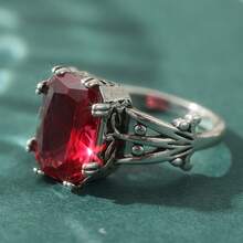 Nhẫn đồng cao cấp, tinh tế, đính đá Cubic Zirconia hình oval lớn, kiểu dáng chữ thập Bohemian, phù hợp cho nữ giới dự tiệc và đeo hàng ngày, món quà ngày lễ hoàn hảo. - Bạc - Xem 3