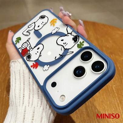 Funda de teléfono transparente magnética con diseño de Snoopy de otoño de MINISO para iPhone 17/17 Pro/17 Pro Max/17 Air/16/15/14/13/12/11/X Series, Funda para iPhone 17 Pro Max, Funda para iPhone 17 Pro, Funda para iPhone 17, el regalo ideal para fans del anime