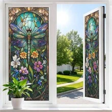 1 pieza Lirio, Rosa y Libélula Película de Vidrio Colorida, Adhesivo Decorativo de Ventana con Protección de Privacidad de Adherencia Estática, Adecuado para Baño, Sala de Estar, Dormitorio, Oficina - película esmerilada - Ver 10