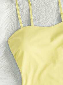 PEPPERMOLLY Women's Sexy And Fashionable Spaghetti Strap Brown One-Piece Swimsuit, Suitable For Swimming Parties And Luxury Beach Vacations In Summer - Light Yellow - View 5