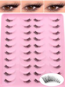 20 Pairs Large Capacity 3/4 False Eyelashes, Lightweight Soft Transparent Band Half Lashes, Reusable Short Natural Eye End Extension Fake Eyelashes For Daily Wear - Black - View 5
