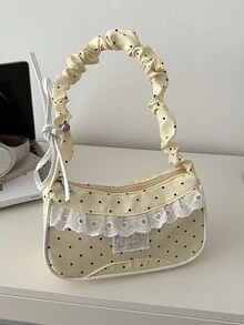 1pc This Sweet Polka Dot Lace Mini Shoulder Bag/Underarm Bag Features A Unique Crescent-Shaped Design Suitable For Various Occasions. Versatile And Easy To Use, It's Perfect For Outdoor Activities, Playtime, Commuting, And More, Making It A Perfect Gift For Teenagers. - Multicolor - View 3