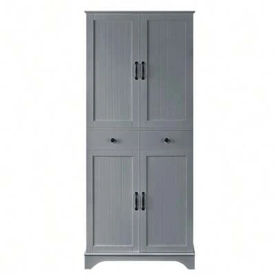 Hochschrank Mit Verstellbaren Regalböden Und Schubladen, Bücherregal Mit Ausziehbaren Regalböden Und Kühlschranktüren, Ideal Für Esszimmer, Wohnzimmer Und Küche (White)