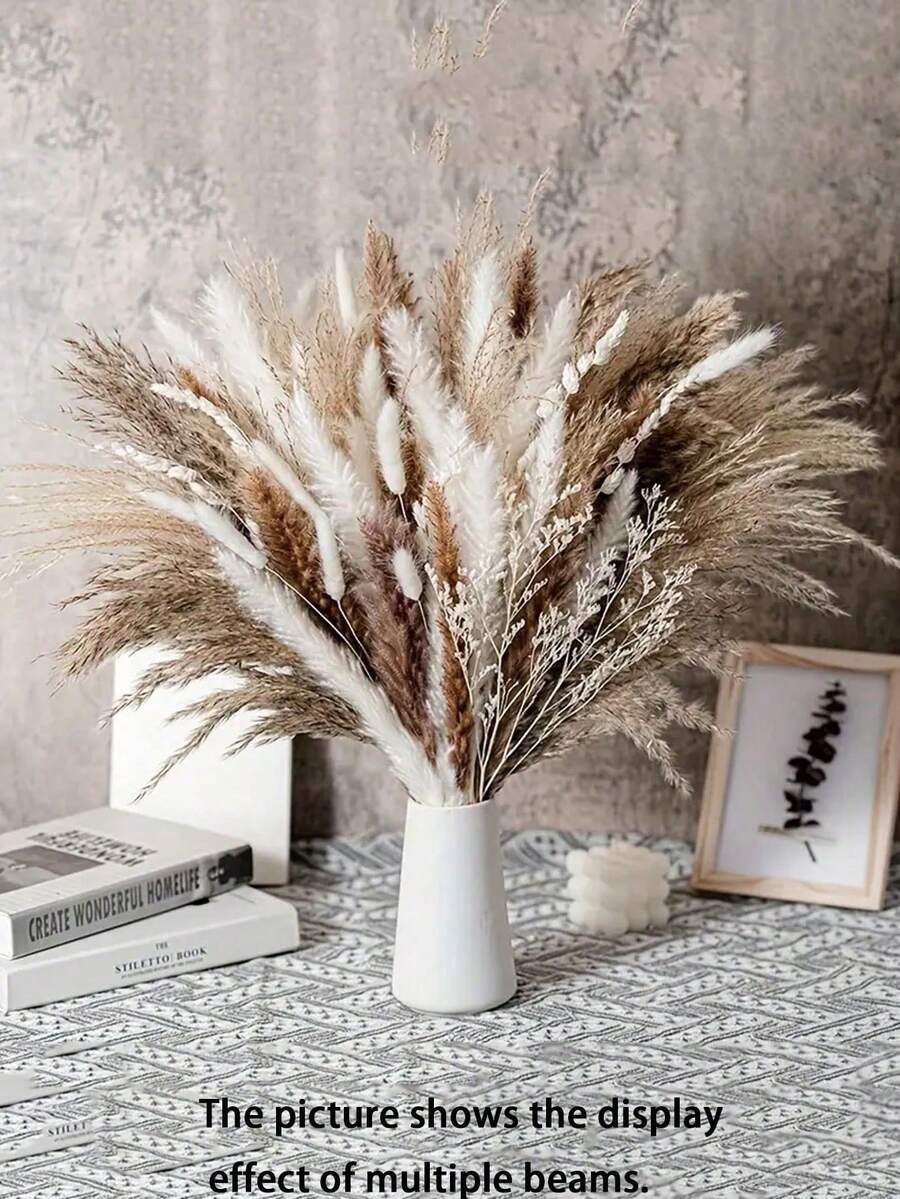 50 Peças Flores Artificiais de Taboa, Decoração de Grama Falsa de Rabo de Coelho, Adequado para Jardim, Sala de Estar, Decoração Doméstica, Quarto, Festa, Casamento - Multicolorido - View 1
