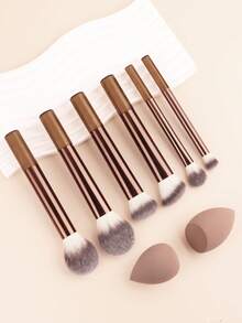 ronshadow Bộ cọ trang điểm 10/8/6/4 món màu cà phê gradient, cọ phấn phủ lớn, cọ má hồng vát cạnh, cọ tán phấn mắt chi tiết, dụng cụ trang điểm không thấm phấn. - màu nâu - Xem 17