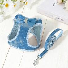 Leicht & bequemes Nieten Jeans Hundegeschirr & Leine Set, Frühling/Sommer atmungsaktives Mesh Hunde Brustgeschirr, weiches & lässiges Diamant Schleife Jeans Hundegeschirr geeignet für kleine Hunde wie Chihuahua, Yorkshire Terrier - Verschiedenfarbig - Übersicht 18