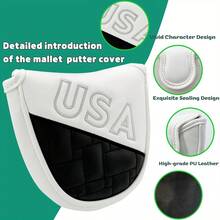 Funda para cabeza de putter de golf bordada con diseño de EE. UU., cierre de gancho y bucle, simple y práctica, compatible con la mayoría de las marcas de putters - Blanco - Ver 5