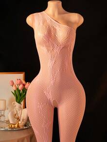 Women Sexy Lingerie Fishnet Bodysuit, Hollow Out Body Stocking Rave Outfits, Backless Bodystocking - Pink - View 1